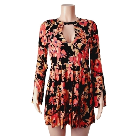 FREE People Tegan Border Print Mini Peasant Dress Floral Size: 0